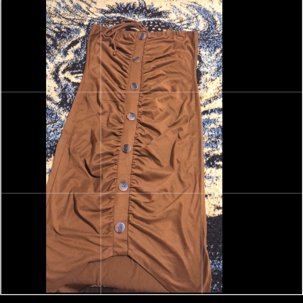 Brown halter midi button fitted dress